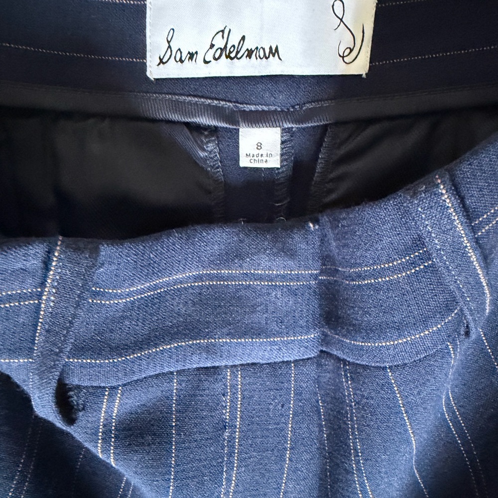 Sam Edelman Navy Pinstripe Straight-Leg Women's Pants - Picture 6 of 7